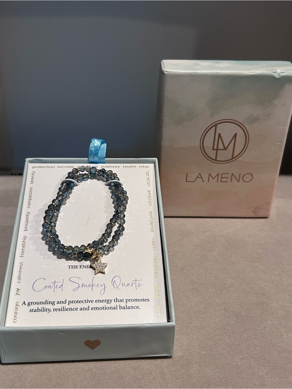 La Meno Coated Smoky Quartz Beaded Bracelets in Smoky Gray with Gold Charm
